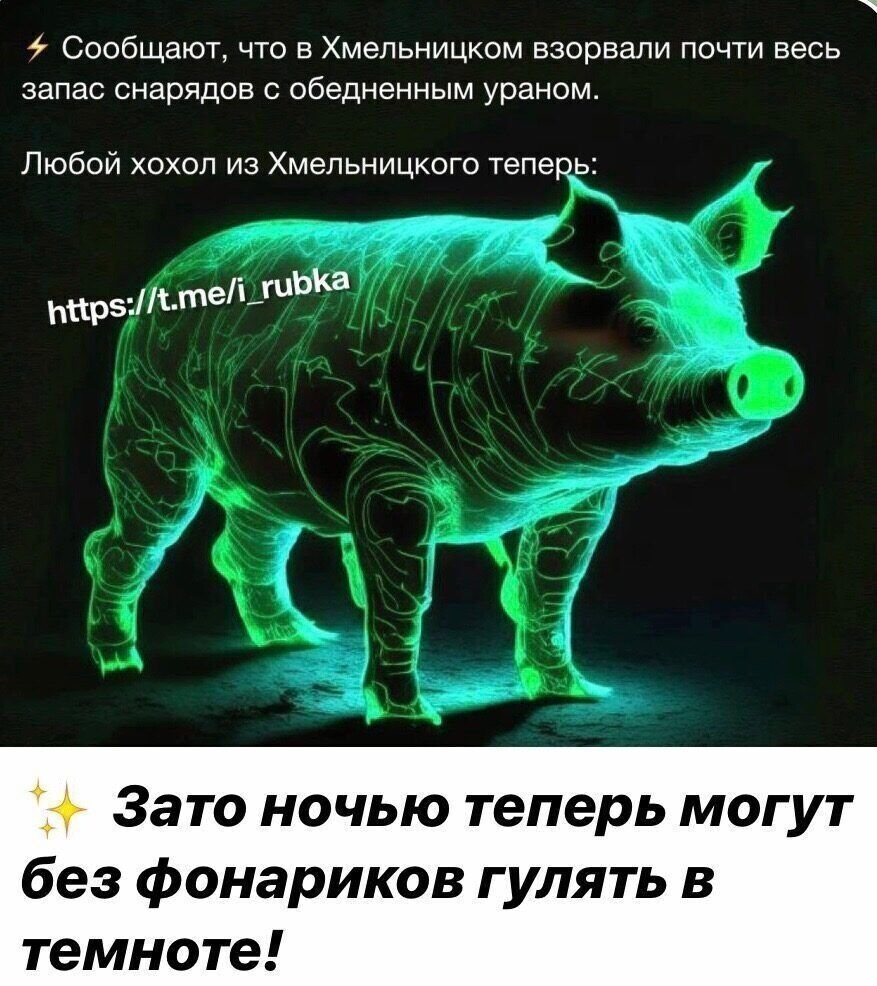 Сообщают что в Хмельницком взорвали почти весь запас снарядов с обедненным ураиом Любой хохол из Хмельницкого Теперь пр5теі_ гцЬКа Зато НОЧЬЮ теперь МОГУТ без фонариков гулять в темноте