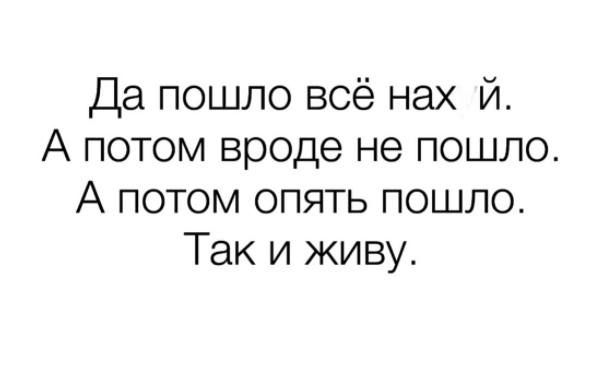 Да пошло всё нах И А потом вроде не пошло А потом опять пошло Так и живу