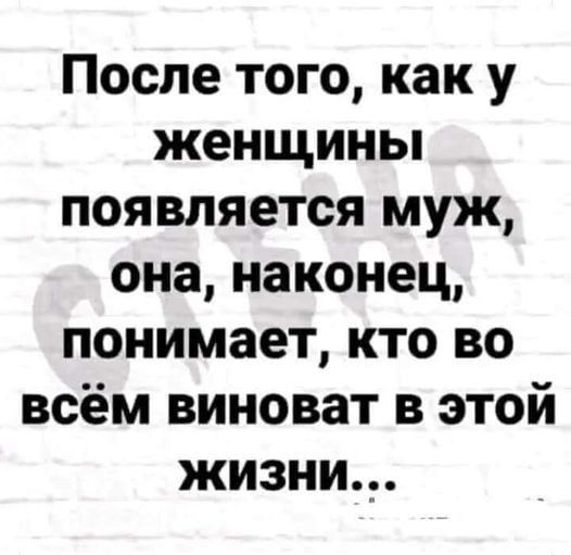 После того как у женщины появляется муж она наконец понимает кто во всём виноват в этой жизни_