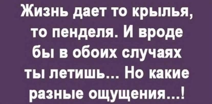 Жизнь дает то крылья то пенделя И вроде бы в обоих случаях ты петишь Но какие разные ощущения