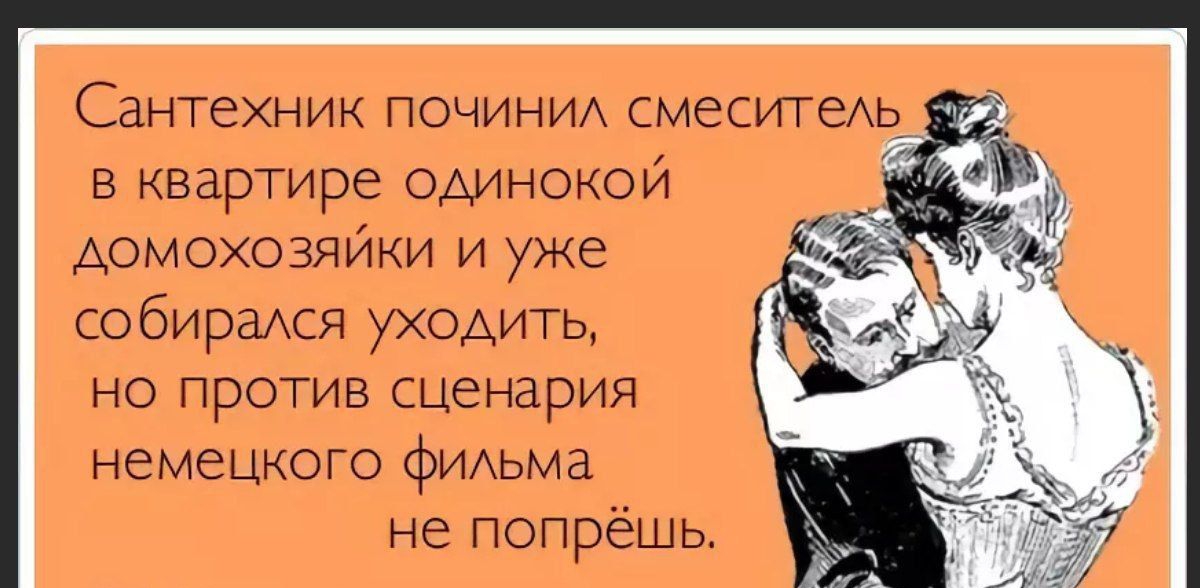 Сантехник почини смеситеАь в квартире одинокой Аомохозяики и уже собираАСЯ ЖОАИТЬ но против сценария немецкого фИАьма не попрёшь