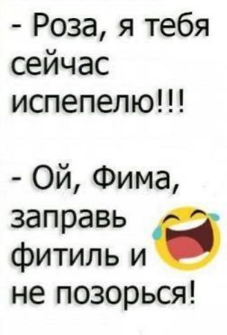 Роза я тебя сейчас испепелю Ой Фима заправь фитиль и не позорься