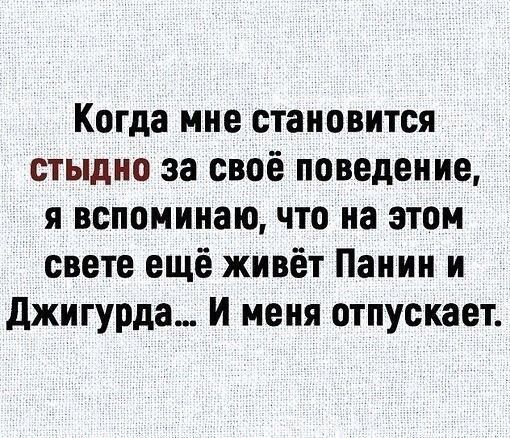 Когда мне становится стыдно за своё поведение я вспоминаю что на этом свете ещё живёт Панин и джигурда И меня отпускает