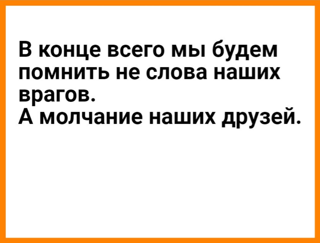 В конце всего мы будем помнить не слова наших врагов А молчание наших друзей