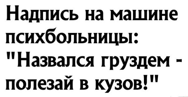 Надпись на машине психбольницы Назвапся груздем полезай в кузов