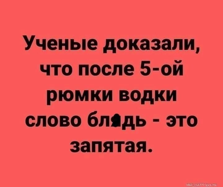 Ученые доказали что после 5 ой рюмки водки слово блядь это запятая