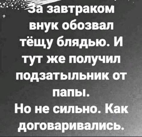 Жирекен внук обозвал тёщу блядью И тут же получил подзатыльник от папьь Но не сильно Как договаривалисьаі