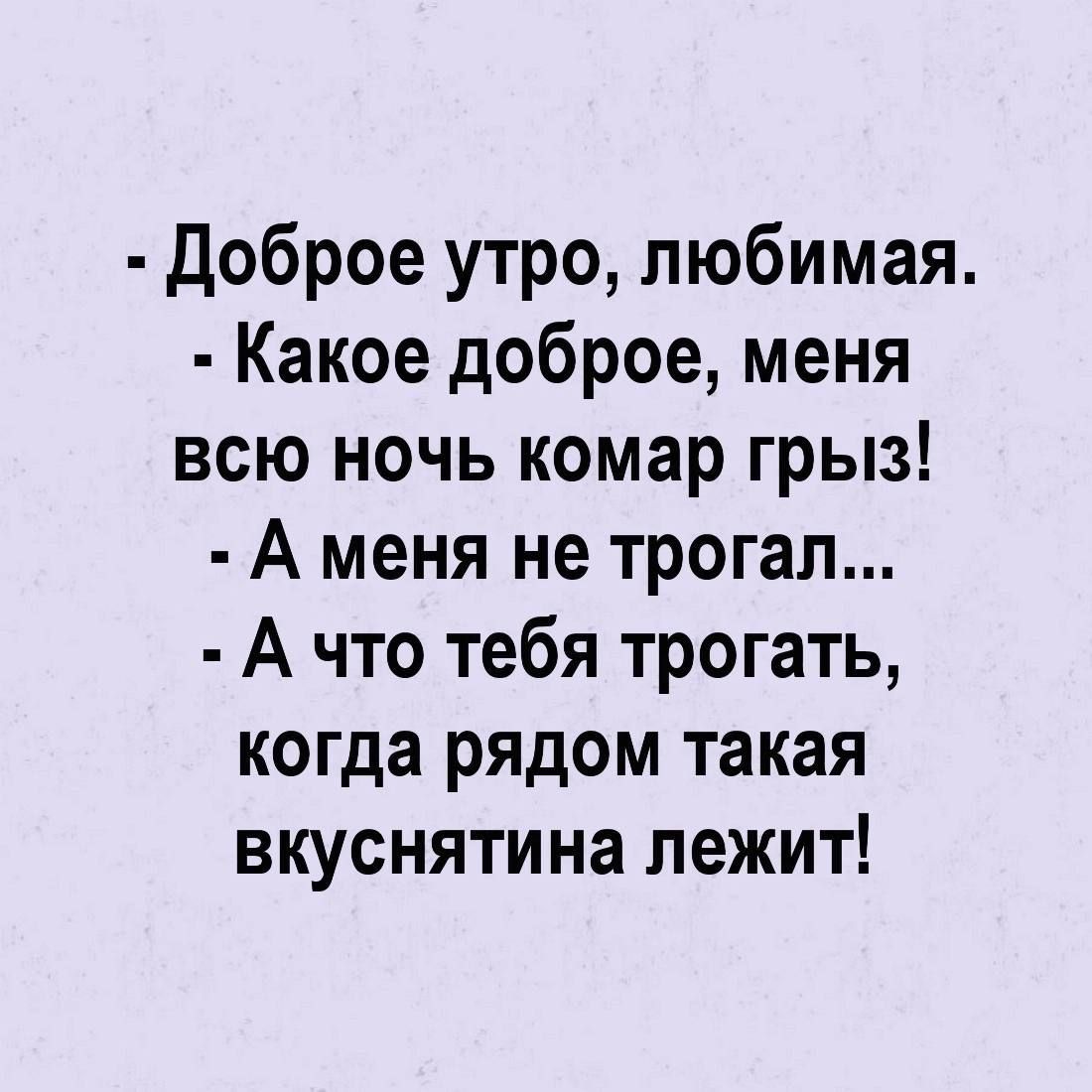 Доброе утро любимая Какое доброе меня всю ночь комар грыз А меня не трогал А что тебя трогать когда рядом такая вкуснятина лежит