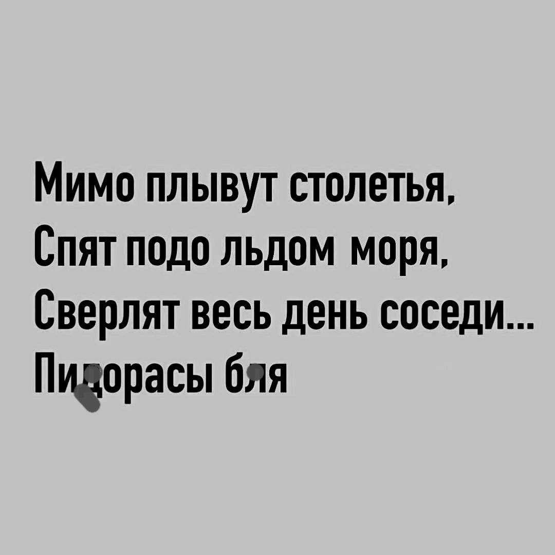 Мимо плывут столетья Спят подо льдом моря Сверпят весь день соседи Пцорасы бля