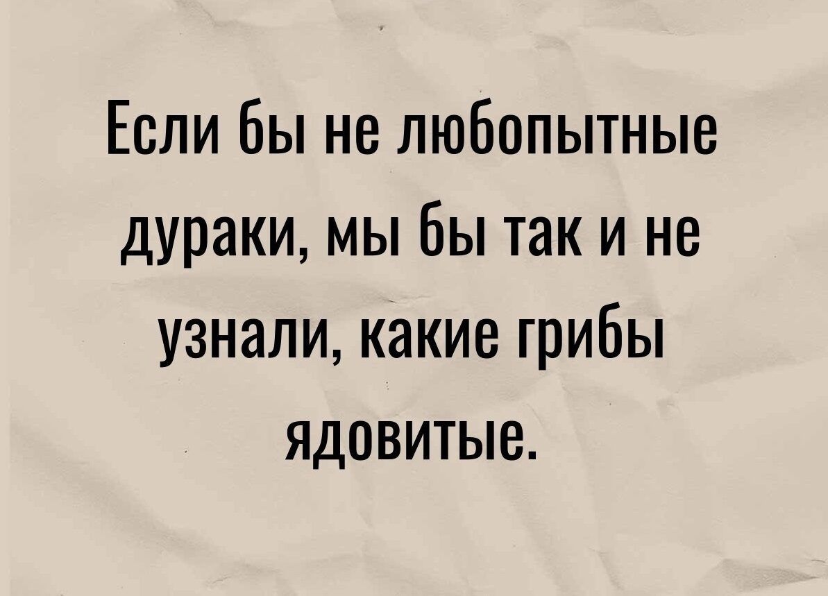 Если бы не любопытные дураки мы Вы так и не узнали какие грибы ядовитые