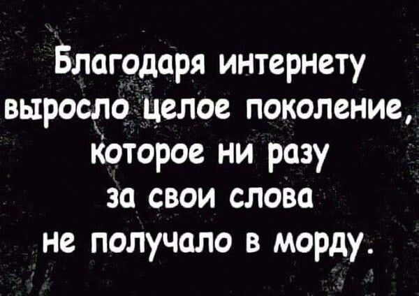 Благодаря интернету вырослогцелое поколение Которое ни разу за свои слова не получало в морду