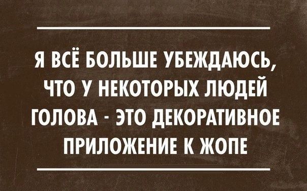 Я ВСЁ БОЛЬШЕ УБЕЖДАЮСЬ ЧТО У НЕКОТОРЫХ ЛЮДЕЙ ГОЛОВА ЭТО дЕКОРАТИВНОЕ ПРИЛОЖЕНИЕ К ЖОПЕ