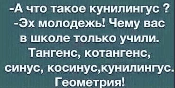 А что такое кунилингус Эх молодежь Чему вас в школе только учили Тангенс котангенс синус косинускунилингус Геометрия
