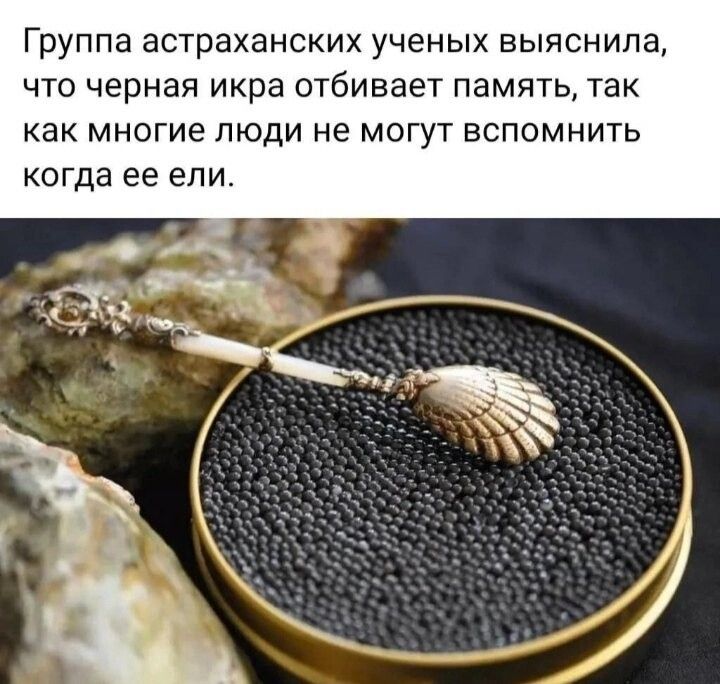 Группа астраханских ученых выяснила что черная икра отбивает память так как МНОГИЕ Люди не МОГУТ ВСПОМНИТЬ КОГда ее ели