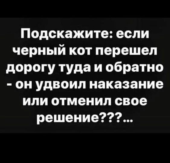 Подскажите если черный кот перешел дорогу туда и обратно он удвоил наказание или отменил свое решение