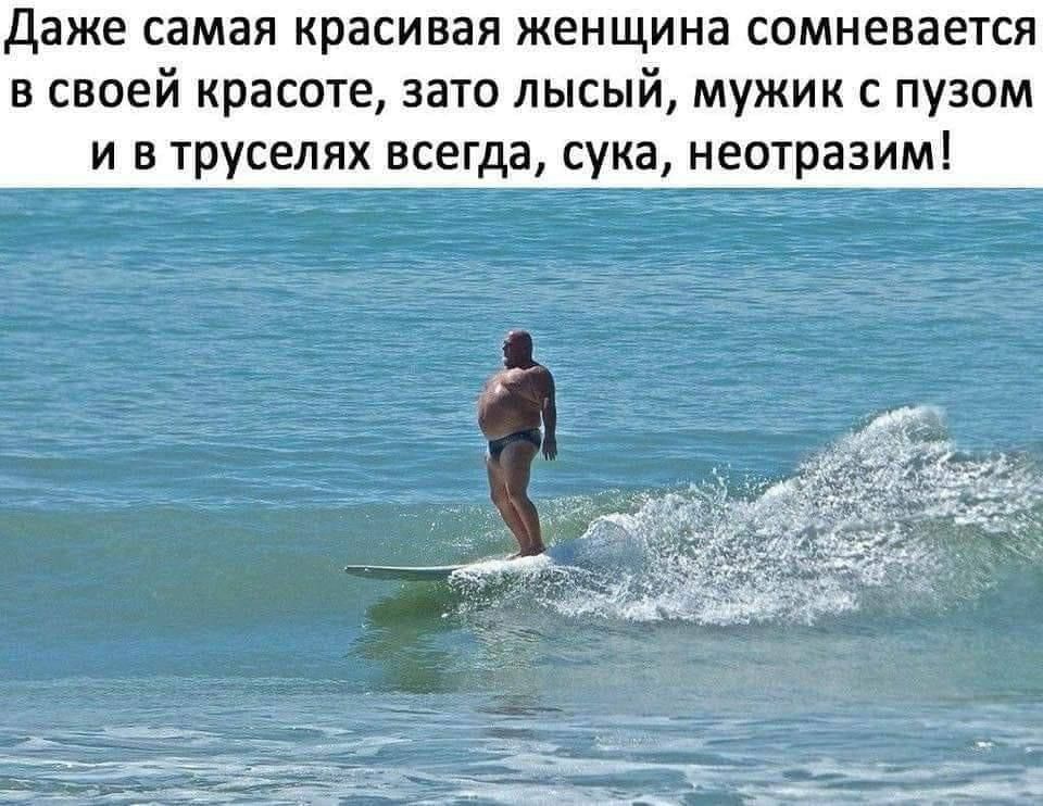 даже самая красивая женщина сомневается в своей красоте зато лысый мужик пузом и в труселях всегда сука неотразим