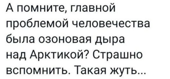 А помните главной проблемой человечества была озоновая дыра над Арктикой Страшно вспомнить Такая жуть