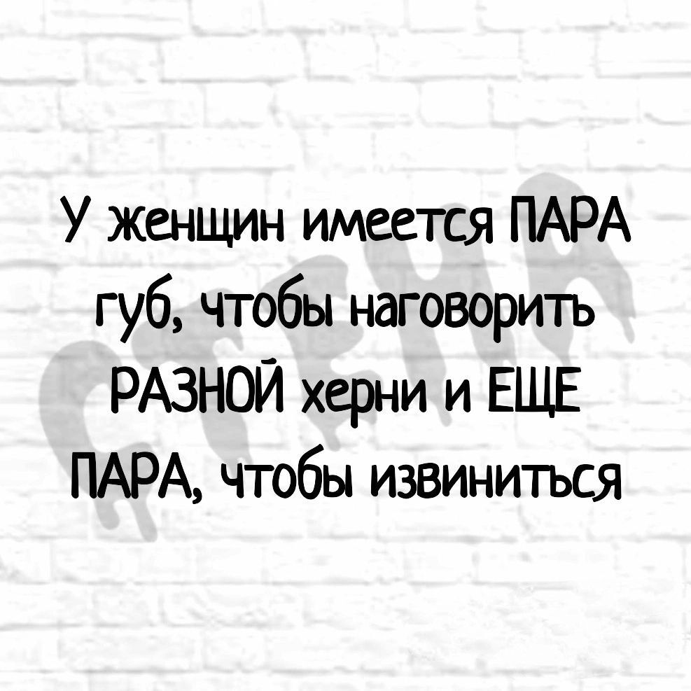 У женщин имеется ПАРА губ чтобы наговорить РАЗНОЙ херни и ЕЩЕ ПАРА чтобы извиниться