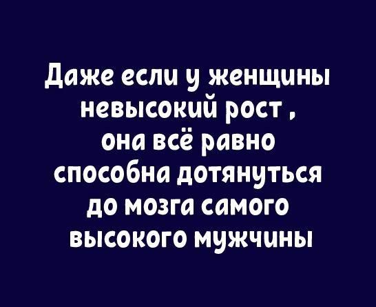 даже если у женщины невысокий рост она всё равно способна дотянуться до мозга самого высокого мужчины