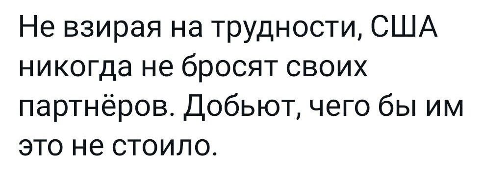 Не взирая на трудности США никогда не бросят своих партнёров Добьют чего бы им это не стоило