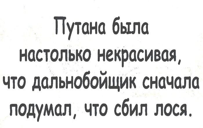 Путана была настолько некрасивая что дальнобойщик сначала подумал что сбил лося