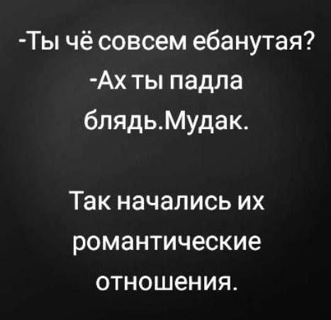 Ты чё совсем ебанутая Ах ты падла блядьМудак Так начались их романтические отношения