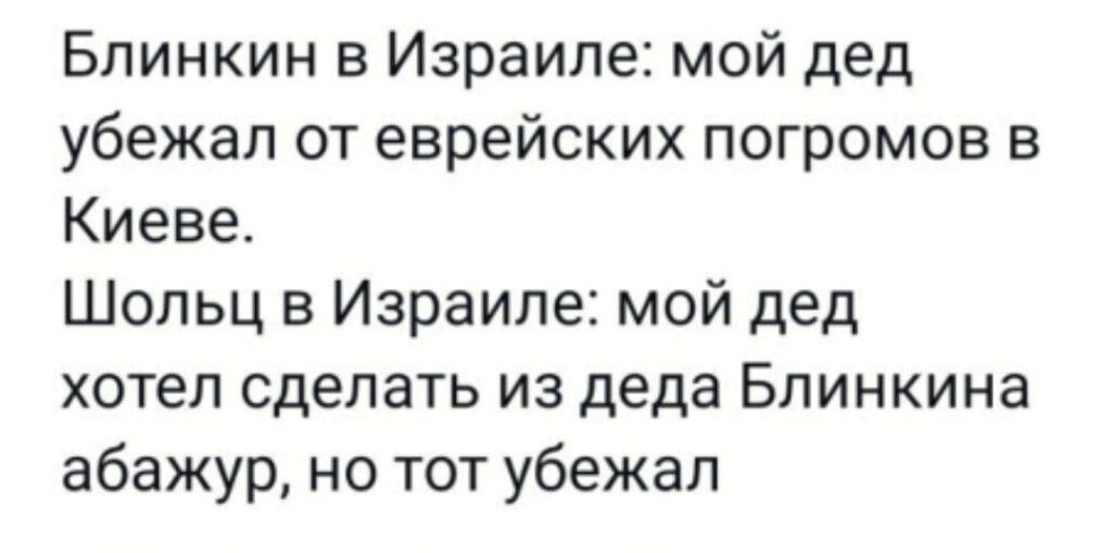 Блинкин в Израиле мой дед убежал от еврейских погромов в Киеве Шольц в Израиле мой дед хотел сделать из деда Блинкина абажур но тот убежал