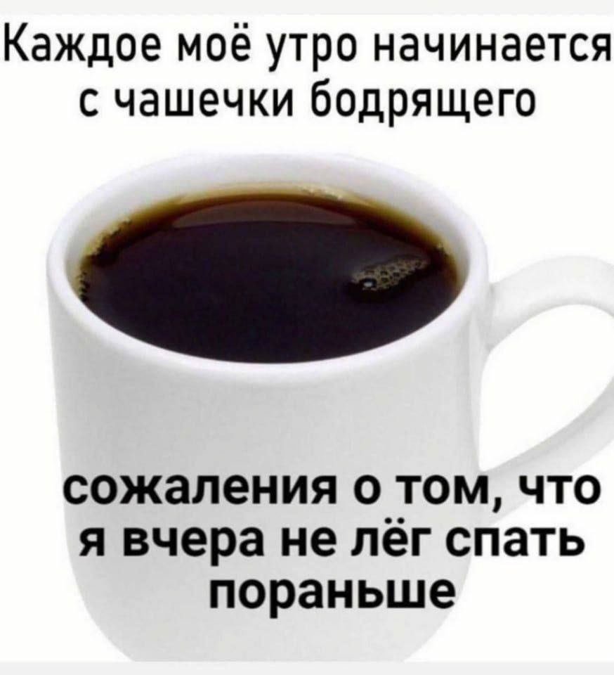 Каждое моё утро начинается с чашечки бодрящего сожаления О ТОМ ЧТО Я вчера не ЛёГ спать пораньше