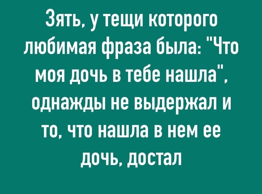 Зять утещи которого любимая фраза была Что моя дочь в тебе нашла однажды не выдержал и то что нашла в нем ее дочь достал