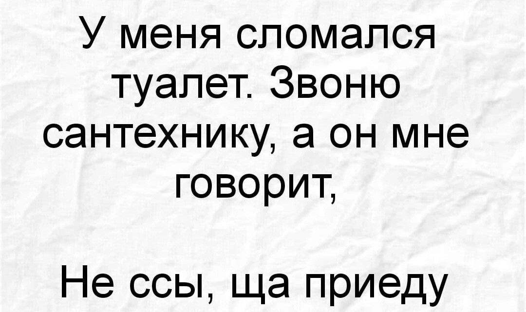 У меня сломался туалет Звоню сантехнику а он мне говорит Не ссы ща приеду