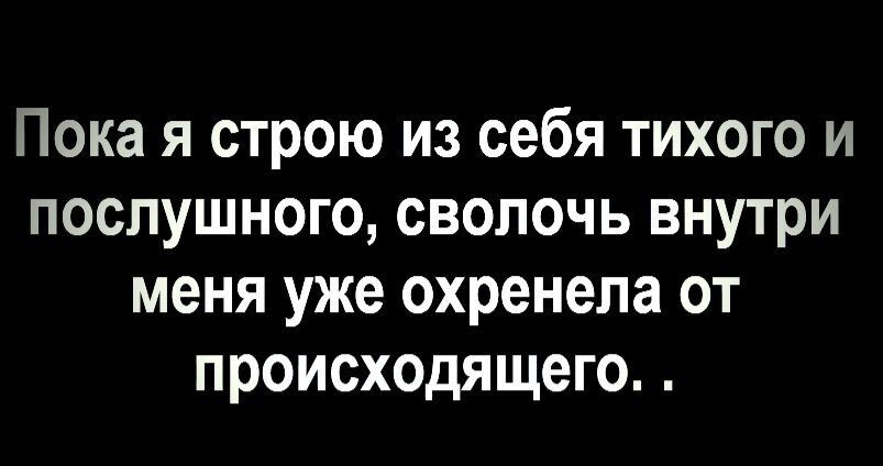 Пока я строю из себя тихого и послушного сволочь внутри меня уже охренепа от происходящего