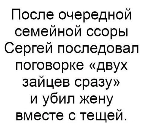 После очередной семейной ссоры Сергей последовал поговорке двух зайцев сразу и убил жену вместе с тещей