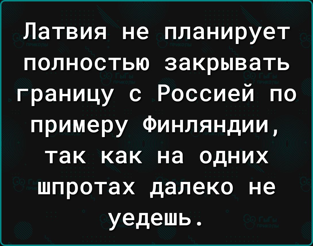 Латвия не планирует полностью закрывать границу с Россией по примеру Финляндии так как на одних шпротах далеко не уедешь