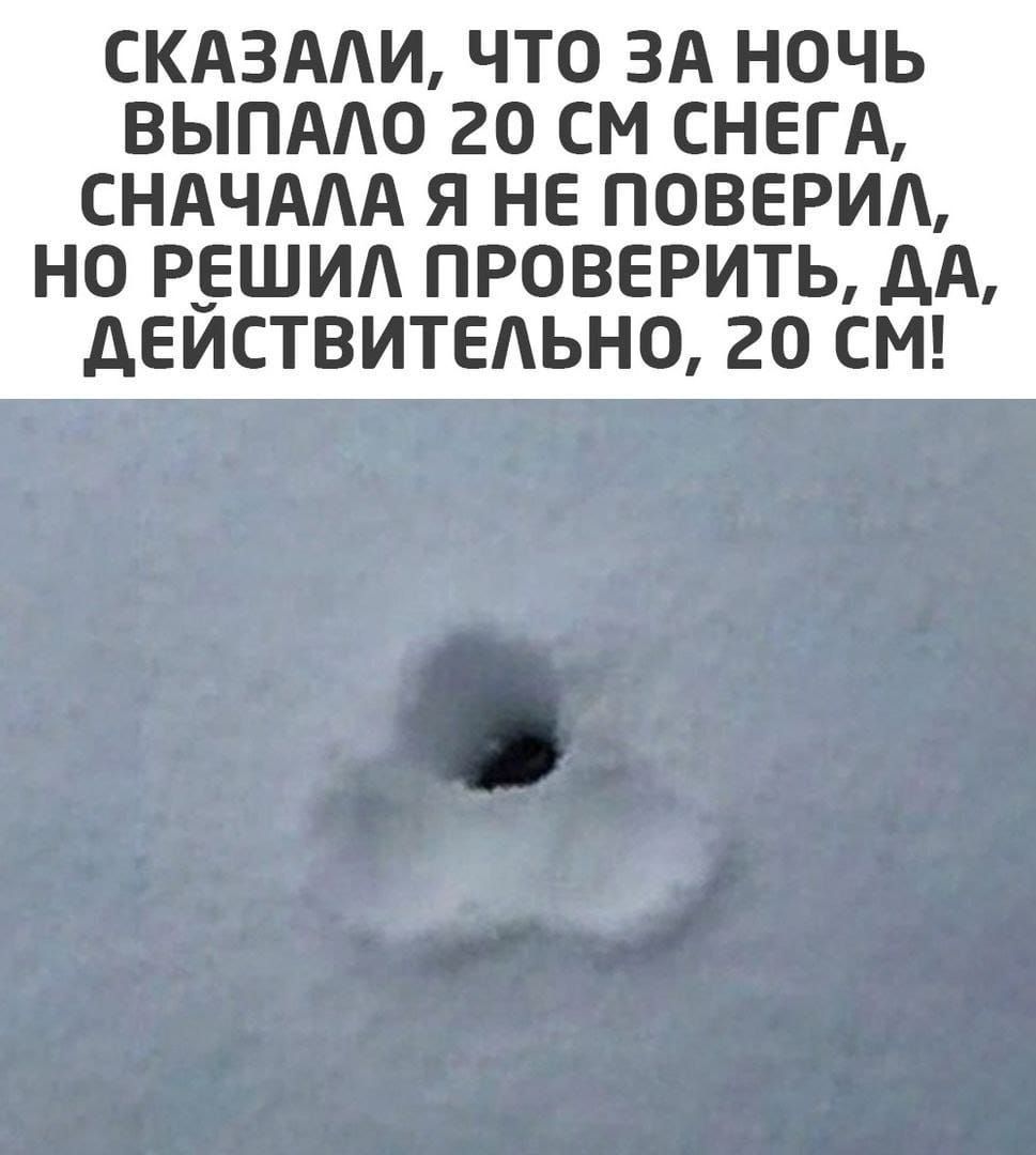 СКАЗААИ ЧТО ЗА НОЧЬ ВЫПААО 20 СМ СНЕГА СНАЧААА Я НЕ ПОВЕРИА НО РЕШИА ПРОВЕРИТЬ АА АЕЙСТВИТЕАЬНО 20 СМ