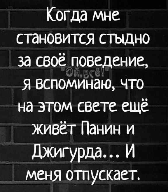 Когда мне становится стыдно за своё поведение я вспоминаю что на этом свете ещё живёт Панин и Джигурда И меня отпускает