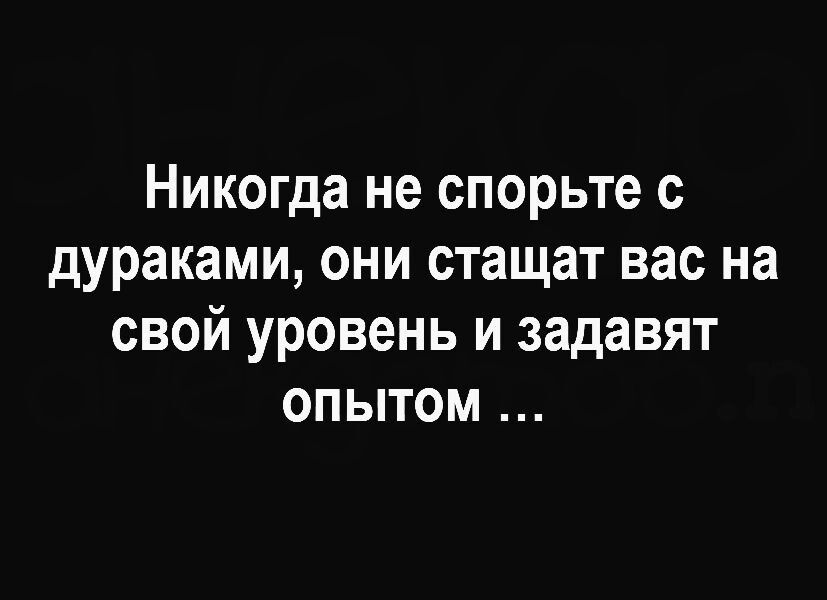 Никогда не спорьте с дураками они стащат вас на свой уровень и задавят опытом