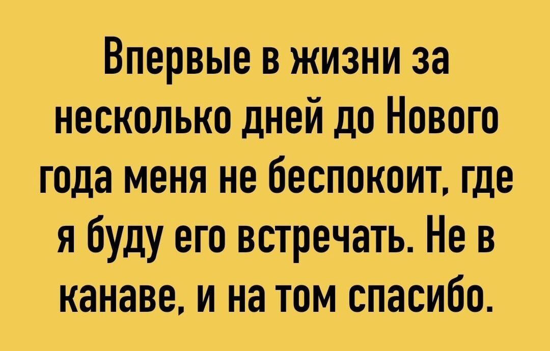 Впервые в жизни за несколько дней до Нового года меня не беспокоит где я буду его встречать Не в канаве и на том спасибо