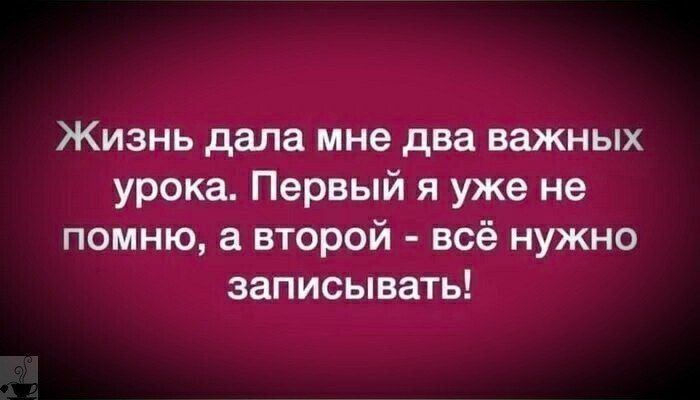 Жизнь дала мне два важных урока Первый я уже не помню а второй всё нужно записывать