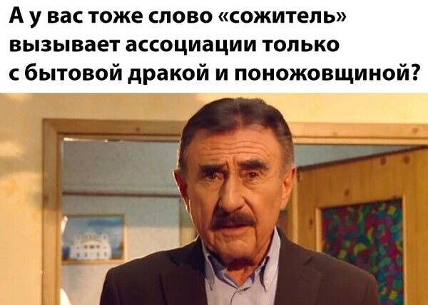 А У ВЁС ТОЖЕ СЛОВО СОЖИТЕПЬ вызывает ЭССОЦИЗЦИИ ТОЛЬКО бытовой дракой и поиожовщииой