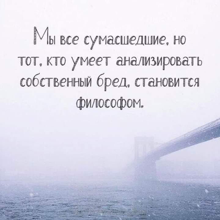 Мы все сумашедшие но тот кто умеет анализировать собсгвенныи бред становится философом