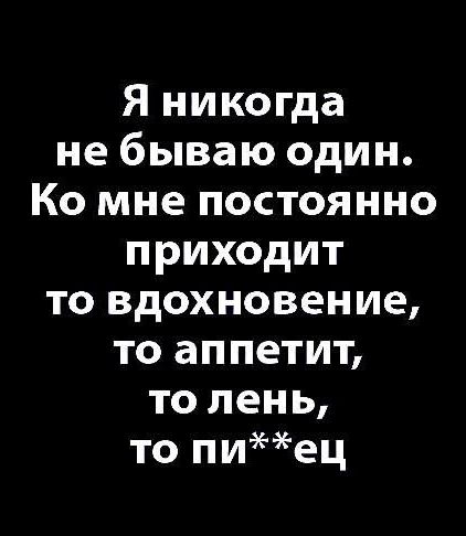 Я никогда не бываю один Ко мне постоянно приходит то вдохновение то аппетит то лень то пиец