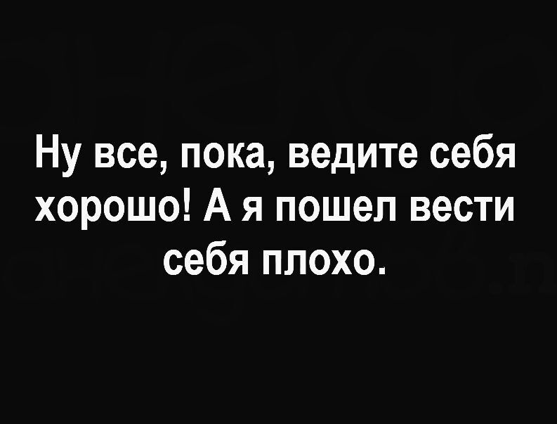 Ну все пока ведите себя хорошо А я пошел вести себя плохо