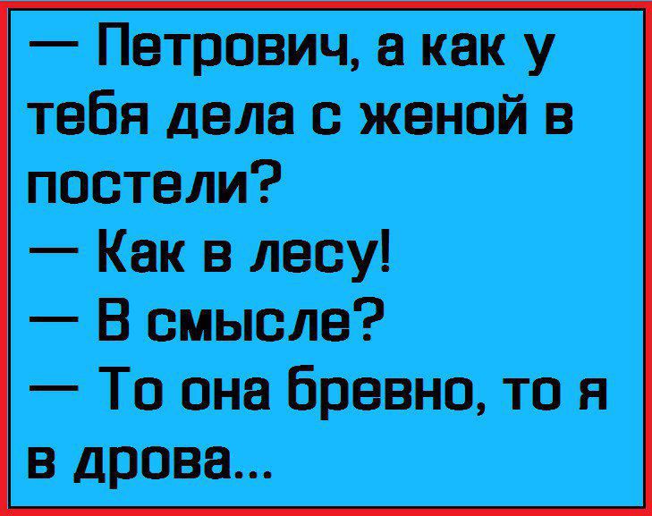 Петрович как у тебя дела с женой в постели Как в лесу В смысле То она бревно то я в дрова