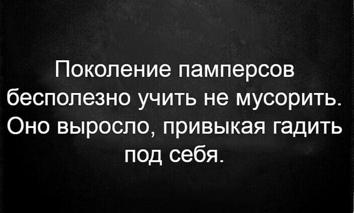 Поколение памперсов бесполезно учить не мусорить Оно выросло привыкая гадить под себя