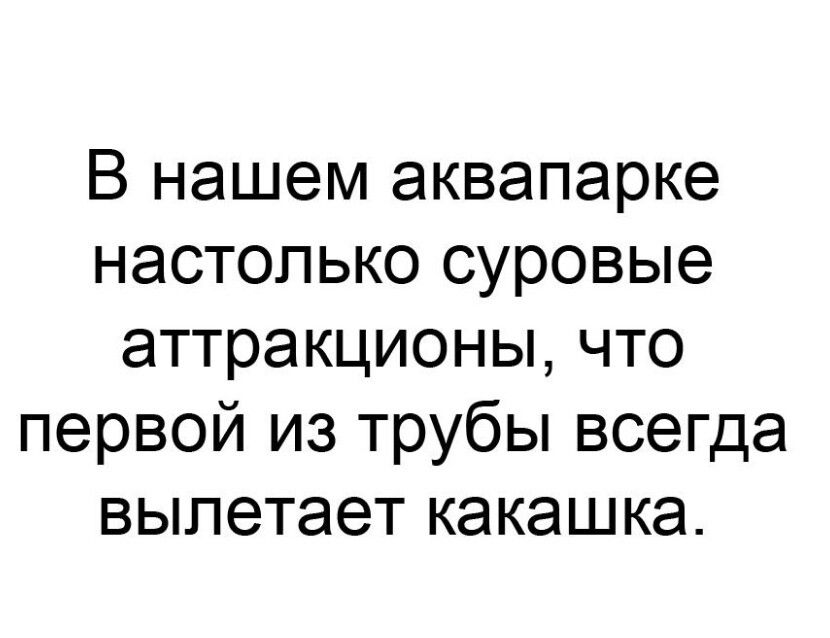 В нашем аквапарке настолько суровые аттракционы что первой из трубы всегда вылетает какашка