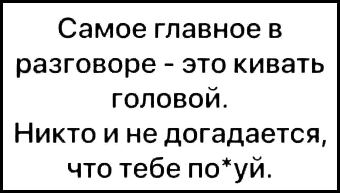 Самое главное в разговоре это кивать головой Никто и не догадается что тебе поуй