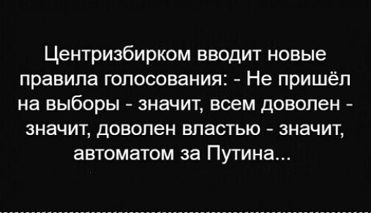 Центризбирком вводит новые правила голосования Не пришёл на выборы значит всем доволен значит доволен властью значит автоматом за Путина