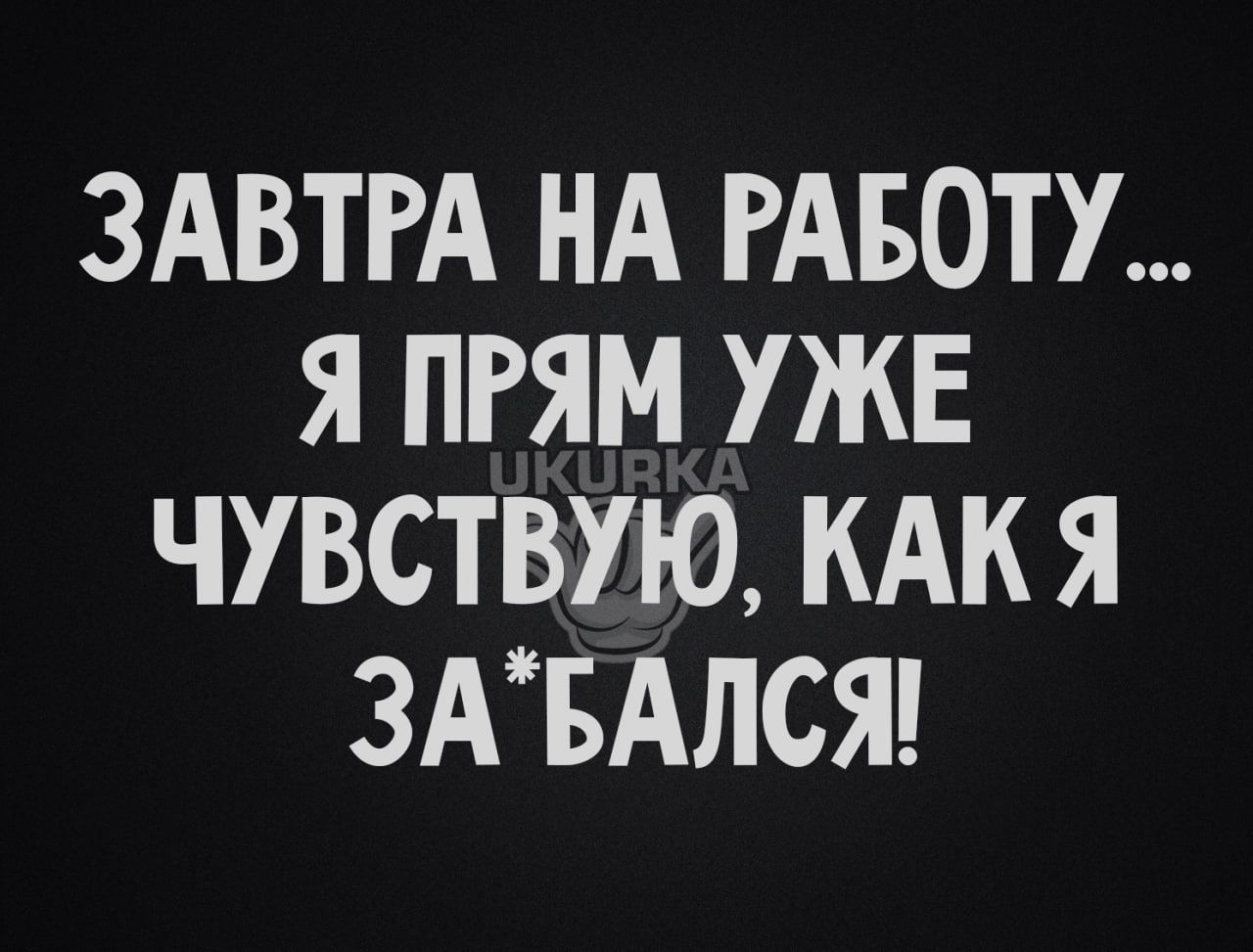 ЗАВТРА НА РАБОТУ Я ПРЯМ УЖЕ ЧУВСТВУЮ КАК Я 3АБАЛСЯ