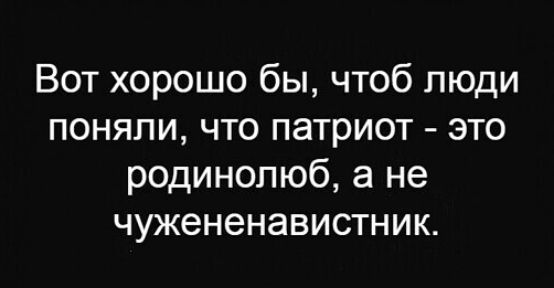 Вот хорошо бы чтоб люди поняли что патриот это родинопюб а не чужененавистник