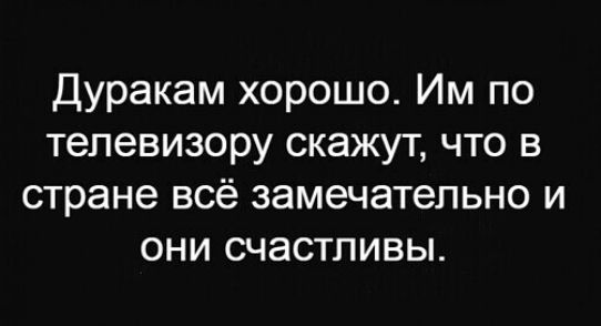 Дуракам хорошо Им по телевизору скажут что в стране всё замечательно и они счастливы